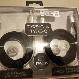 SIMPLY CORDZ TYPE-C TO TYPE-C 2 PACK 2M+2M FAST CHARGING Black