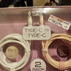 SIMPLY CORDZ TYPE-C TO TYPE-C 2 PACK 2M+2M FAST CHARGING PINK&W