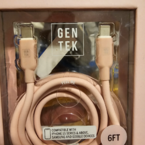 GENTEK USB-C to USB-C Phone Charger, Pink, 6 ft, 2M