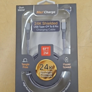 Max Premium USB Type-C To 8 Pin Charging Cable 6 Ft , 2m, 24k