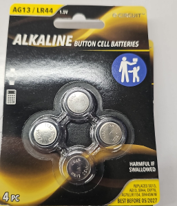 E-Circuit Alkaline Button Cell Batteries,lR44, 4-pc. Pack