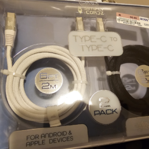 SIMPLY CORDZ TYPE-C TO TYPE-C 2 PACK 2M+2M FAST CHARGING Black&W