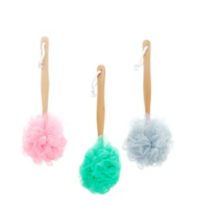 April Bath and Shower Bath Puff with Wooden Handle