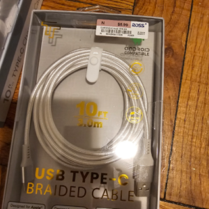 TT USB TYPE-B BRAIDED CHARGING CABLE, 10Ft, 3m WHITE